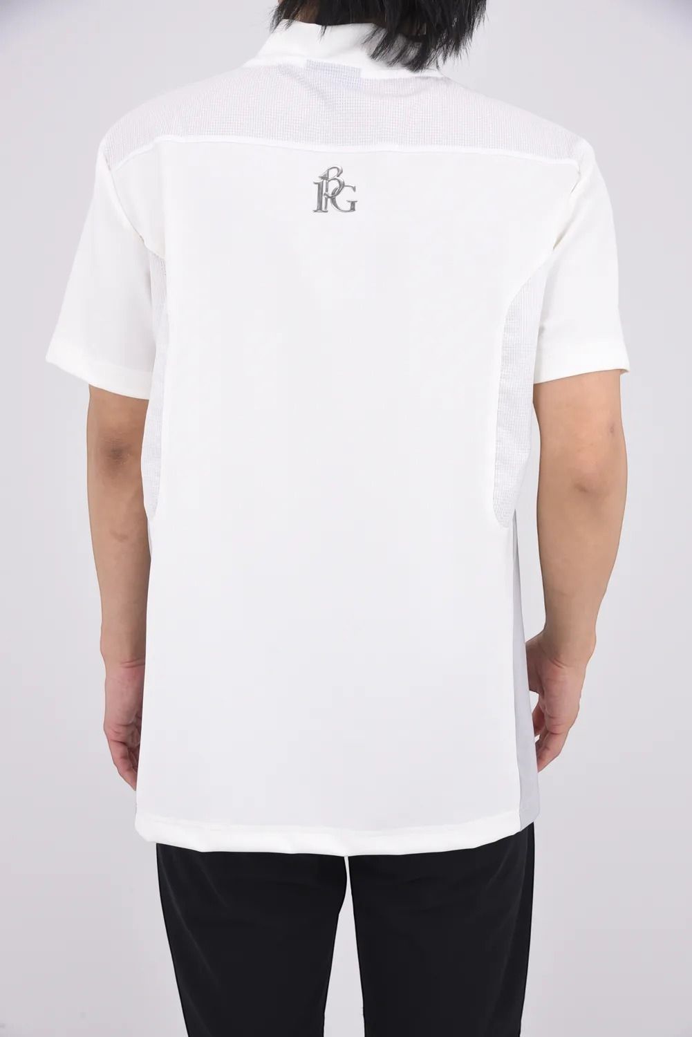 【26SS】 SWITCHING MOCK NECK / 異素材切り替え ドットエア モックネックTシャツ (ホワイト)