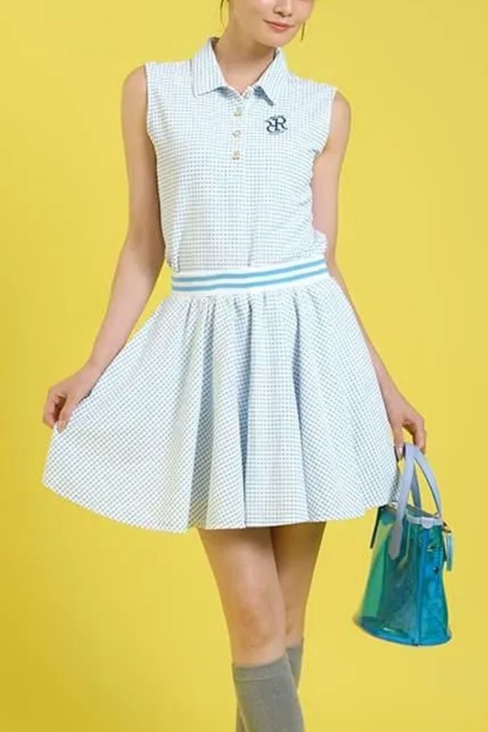 【26SS】【レディース】 GINGHAM CHECK FLARE SKIRT / ギンガムチェック フレアスカート (サックス)*