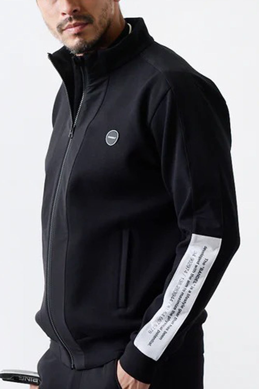 【25AW】 STAND COLLAR SWITCH ZIP BLOUSON / ボンディング素材 コンセプトノーツプリント スタンドカラーブルゾン (ブラック)