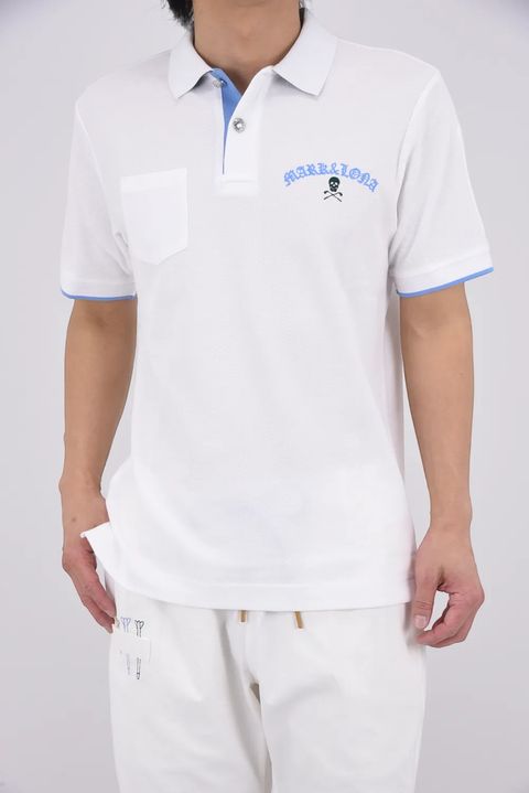 【26SS】 BONES PIQUE POLO / カノコ素材 ジャパンメイド BONEプリント ポロシャツ (ホワイト)