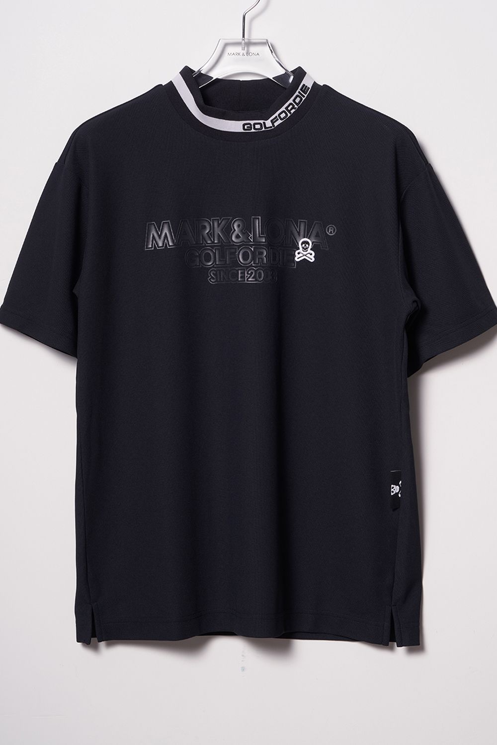 MOCK NECK SHIRTS / フロントロゴ アイアンスカルワッペン ドライタッチ モックネックシャツ (ブラック) - 44(S)