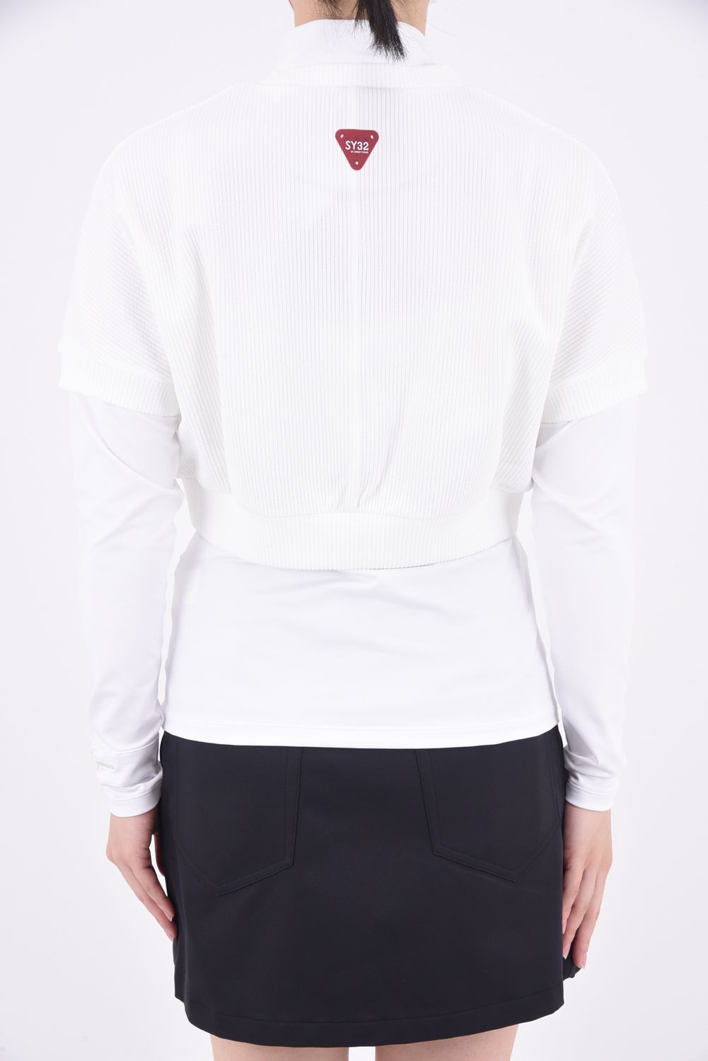 【レディース】 FAKE LAYERED MOCK NECK SHIRTS / フェイクレイヤードデザイン ロングスリーブ モックネックTシャツ ホワイト*
