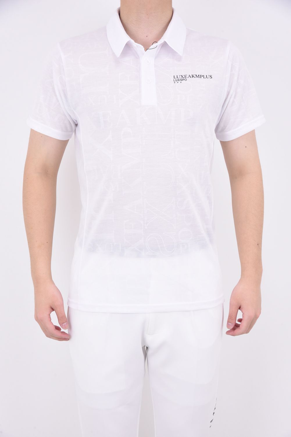 EMBOSSED PRINT POLO SHIRTS / ロゴパターン 半袖ポロシャツ ホワイト