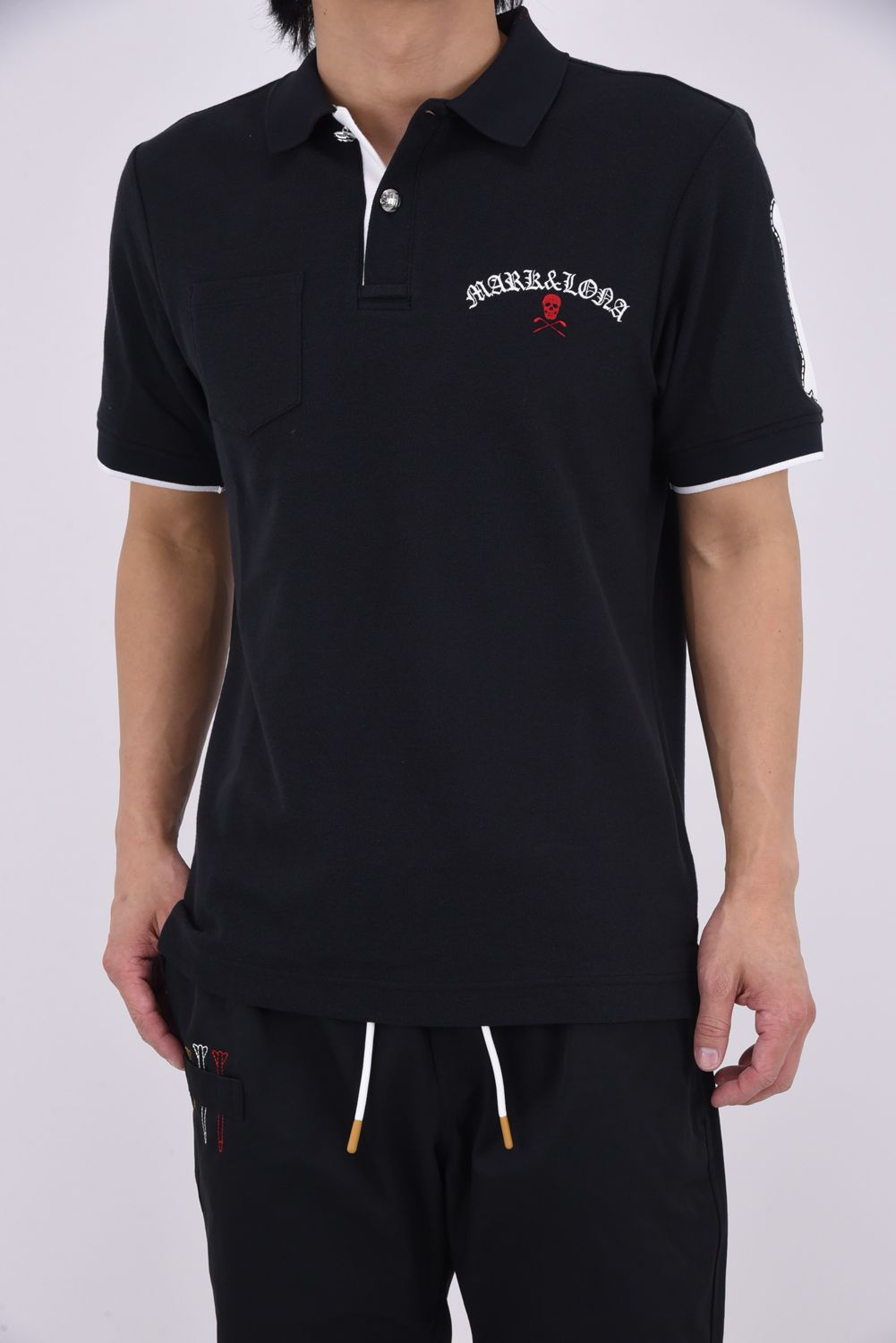 【26SS】 BONES PIQUE POLO / カノコ素材 ジャパンメイド BONEプリント ポロシャツ (ブラック)