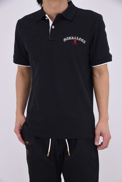 【26SS】 BONES PIQUE POLO / カノコ素材 ジャパンメイド BONEプリント ポロシャツ (ブラック)