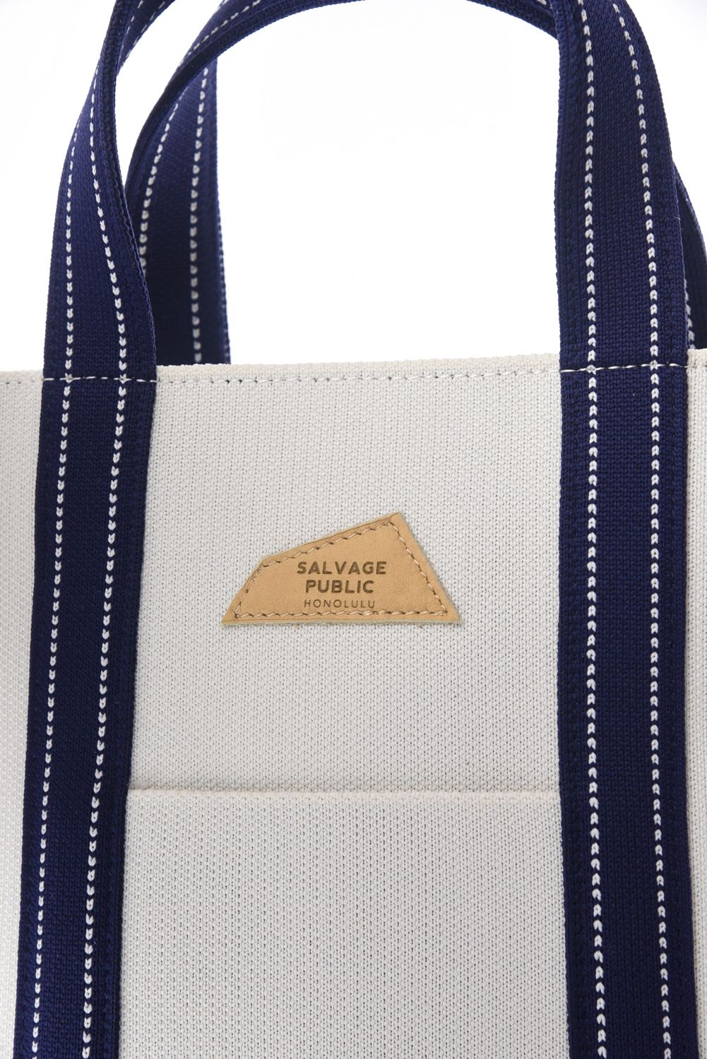 【26SS】 JACQUARD CART BAG / ジャカード織 ブランドレザーパッチ トートバッグ (マカダミア/ネイビー)