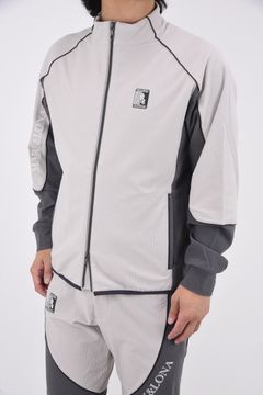 ZOOM STRETCH PERFONAMCE JACKET / 高機能フリース素材 ブランドロゴ刺繍 パイピング ウォームジャケット (グレー)