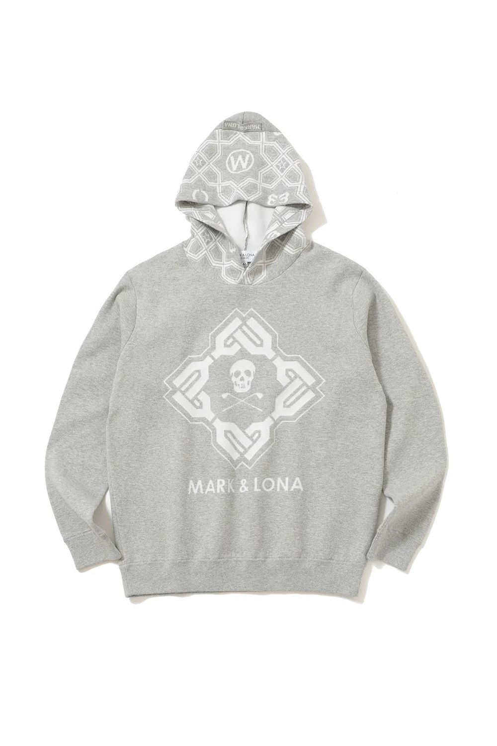 【2026SS 木村拓哉さん着用 VOL.1】 STELA CO CASH BLENDED HOODIE / ジオメトリックパターンジャカード プルオーバーニットパーカー (グレー)