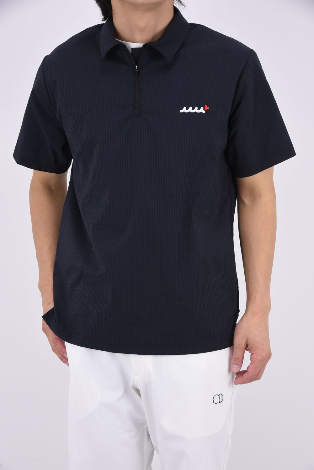 【26SS】 GENTLE SUCKER ZIP POLO / COOLMAXサッカー ハーフジップ ポロシャツ (ブラック)