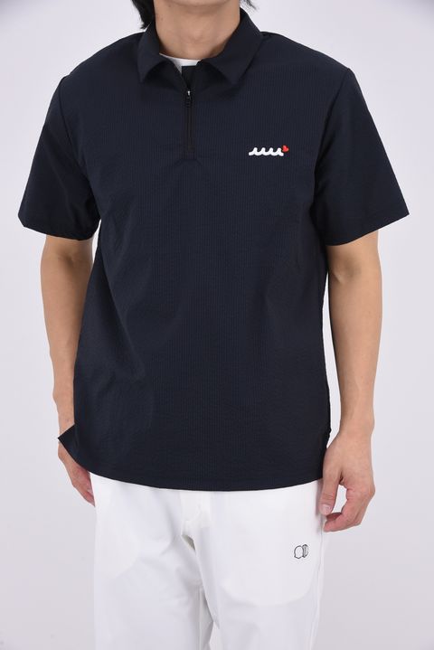 【26SS】 GENTLE SUCKER ZIP POLO / COOLMAXサッカー ハーフジップ ポロシャツ (ブラック)