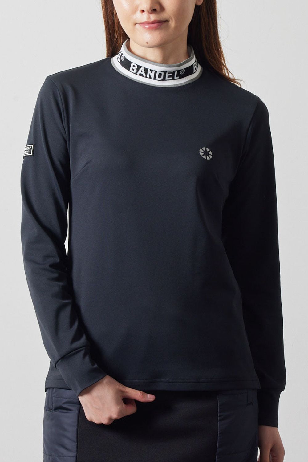 【レディース】 JACQUARD RIB L/S MOC SHIRTS / ロゴジャカード ロングスリーブ モックネックシャツ (ブラック)