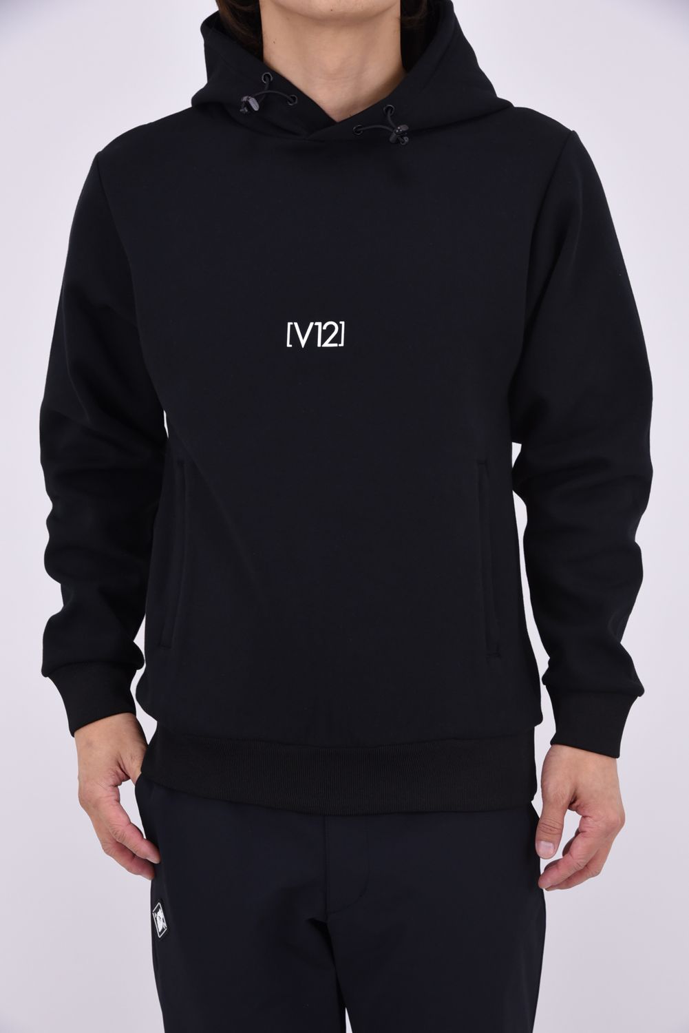 【26AW】 RING LOGO PARKA / ダンボールニット サークルロゴ ジップポケット プルオーバーフーディー (ブラック)