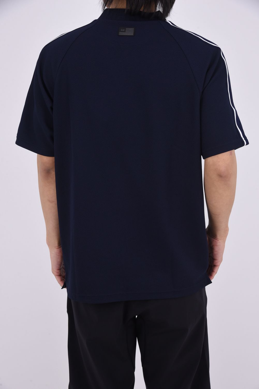 【26SS】 MEN'S LINE HIGHNECK RF / カノコ生地 ラインロゴテープ リラックスフィット モックネックTシャツ (ネイビー)