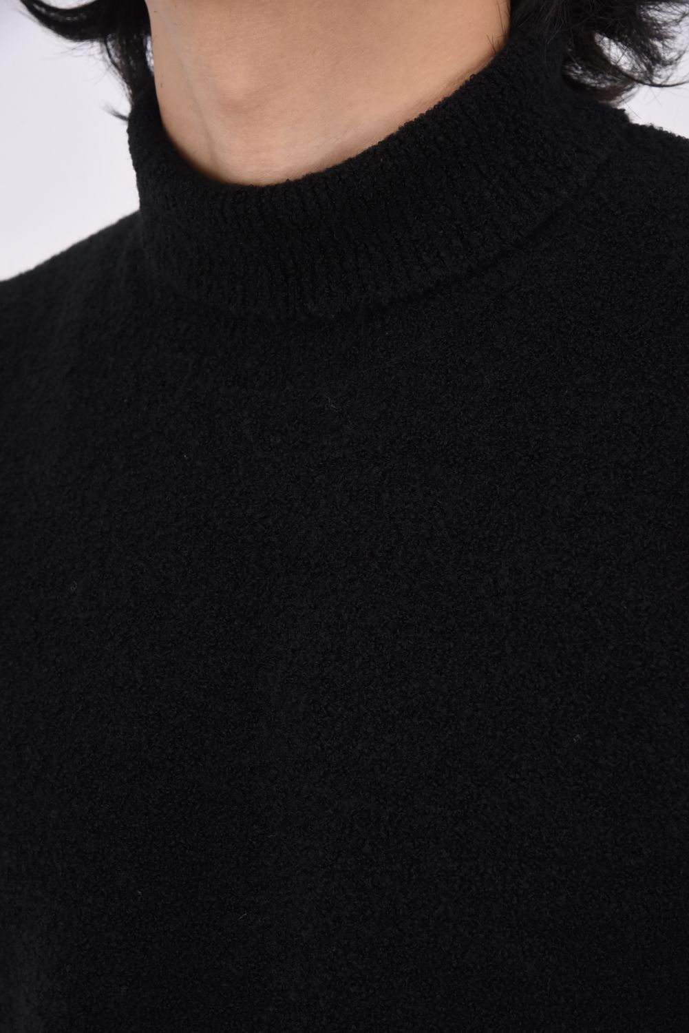 MEN'S BOUCLE TURTLE NECK KNIT / ブークレ糸 タートルネックニット (ブラック)