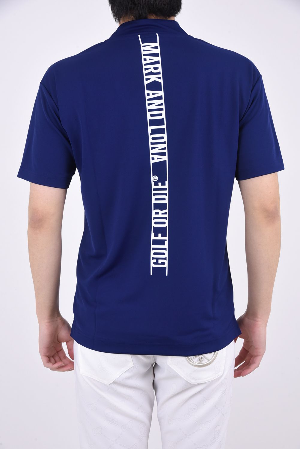 MARKLONA - JADED MOCK NECK TOP / 3Dブランドロゴ アイアンスカル 半袖モックネックTシャツ ネイビー |  GOSSIP GOLF