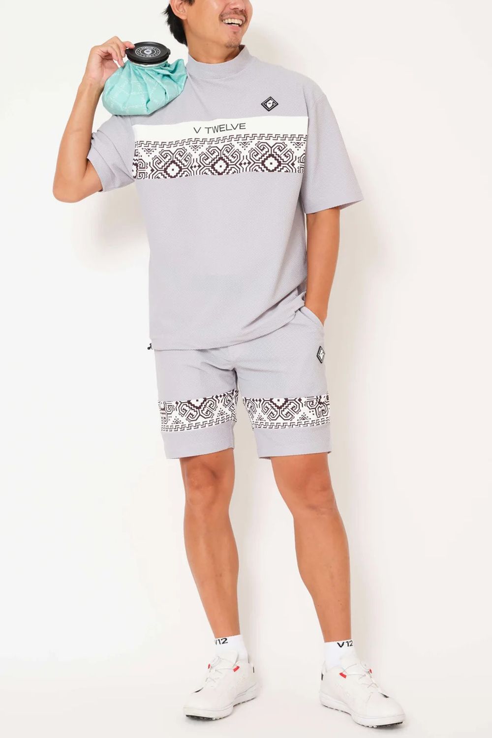 【26SS】 BAN COMFO MOCK / ワッフル生地 バンダナ柄 モックネックTシャツ (グレー)