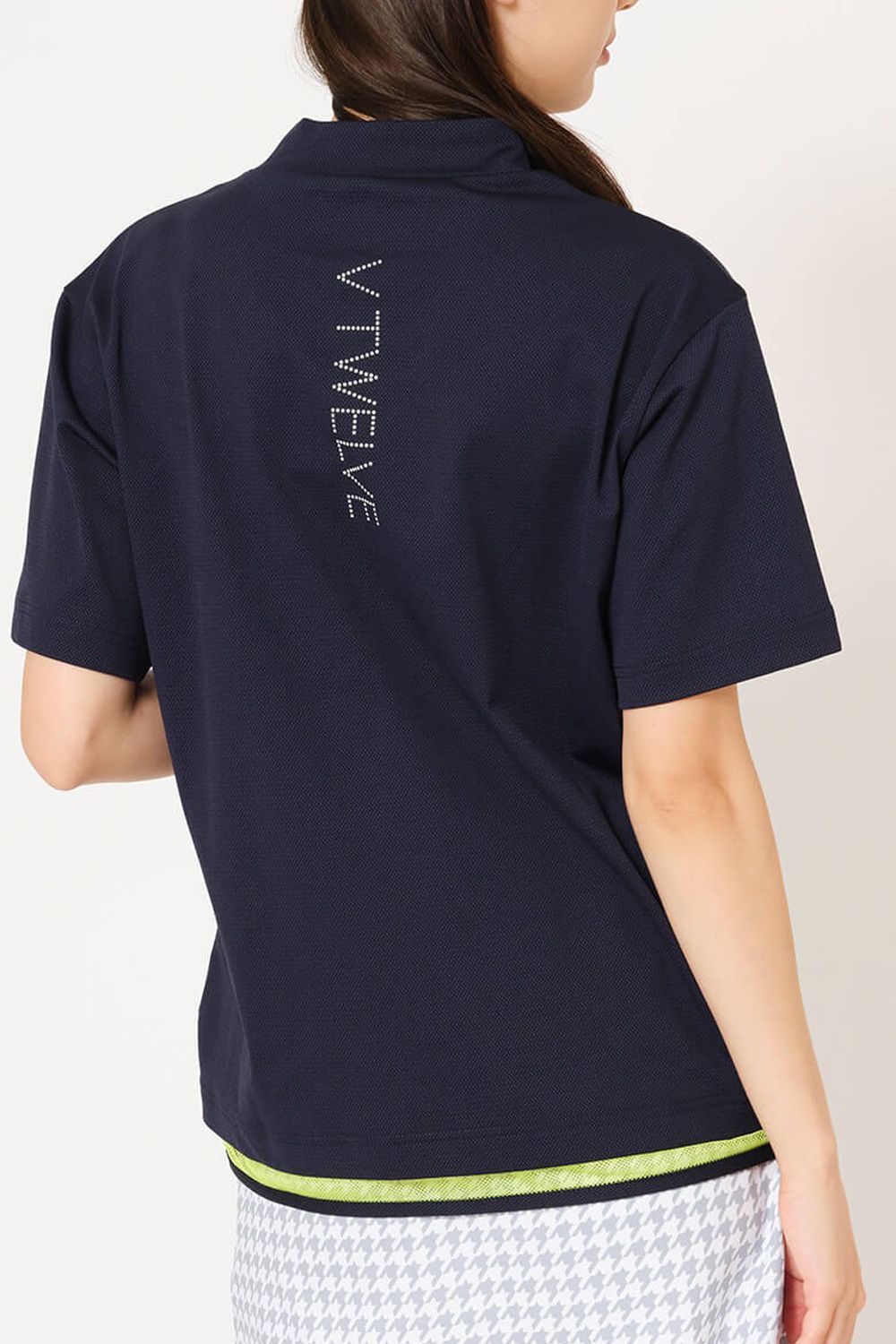 【26SS】【レディース】 SNEAK MOCK / ブランドロゴ ネオンカラーライン モックネックTシャツ (ネイビー)