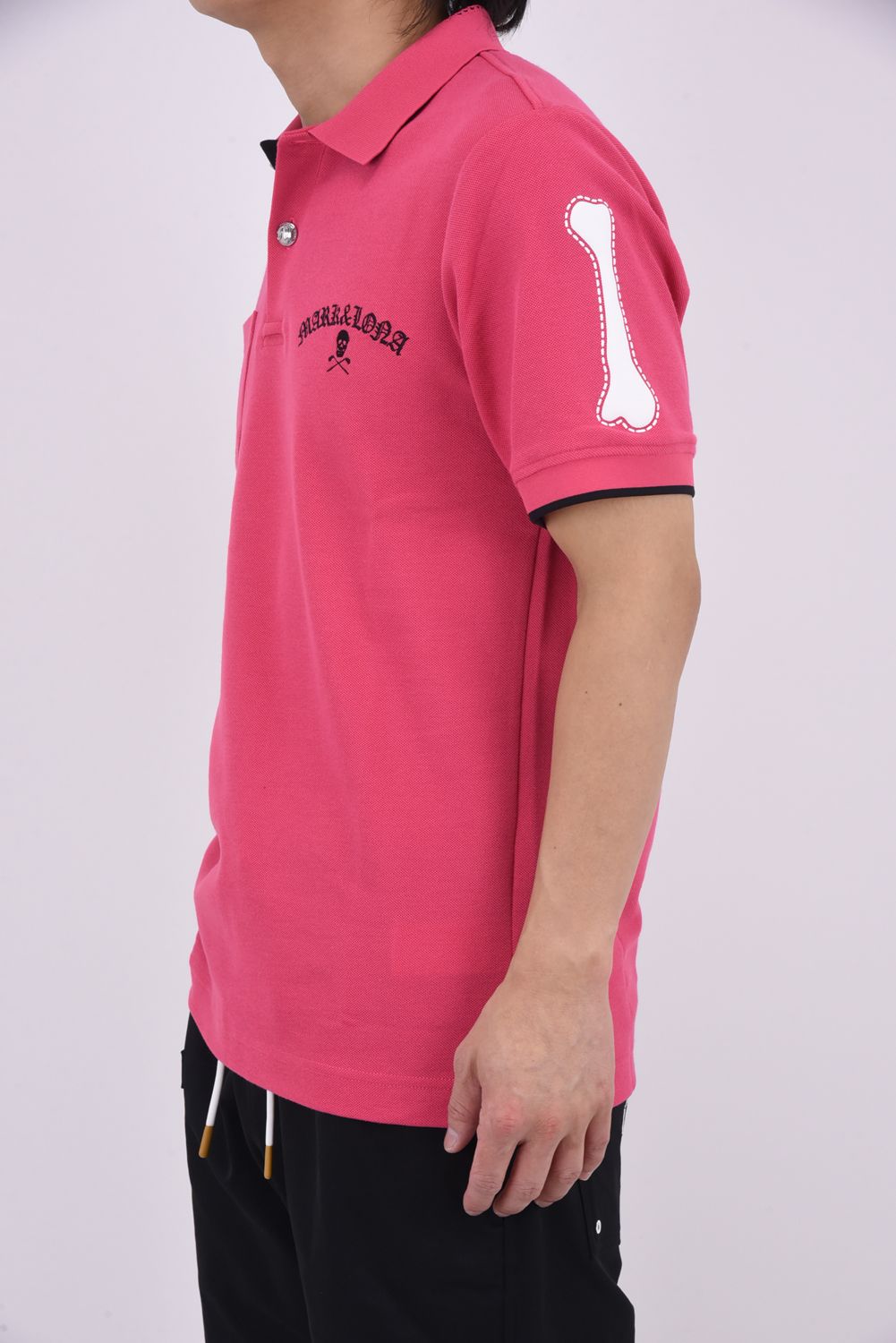 【26SS】 BONES PIQUE POLO / カノコ素材 ジャパンメイド BONEプリント ポロシャツ (ピンク)