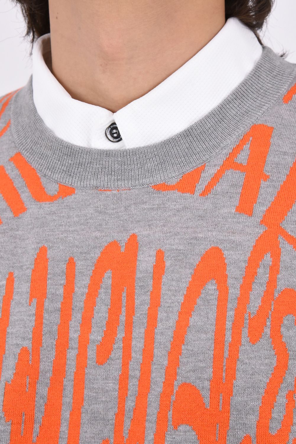 【26AW】 JACQUARD KNIT CREW MELTING LETTER / ロゴジャカード総柄 クルーネックニット (グレー)