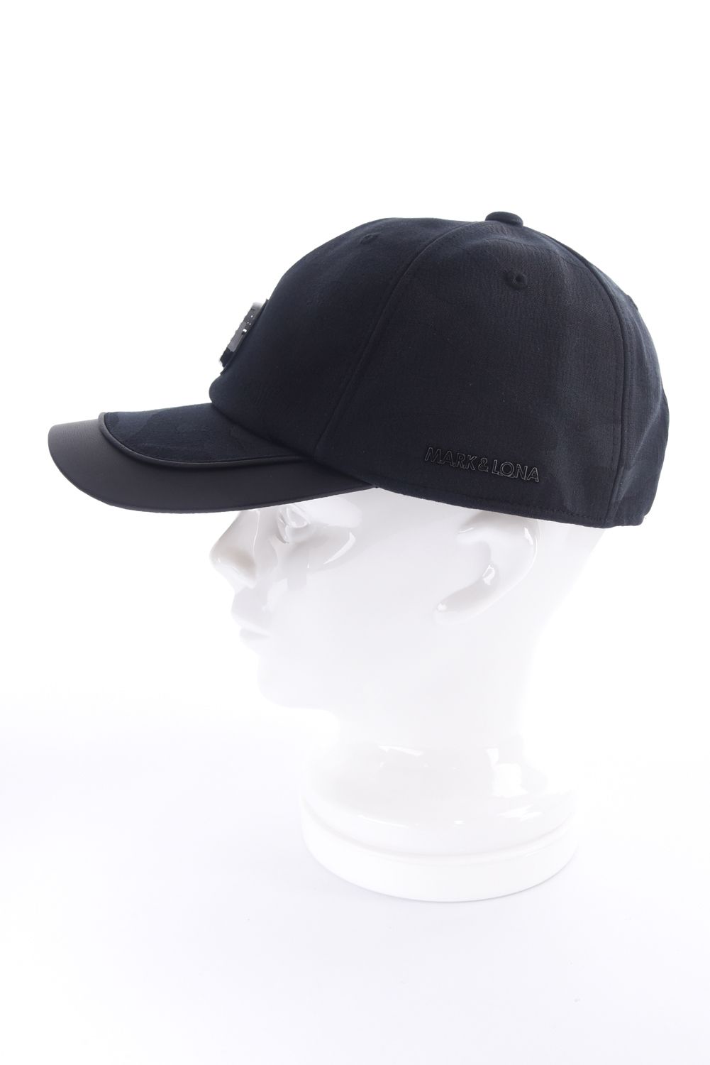 【26SS】 GAUGE CAMO LEATHER TRIM CAP / カモフラージュパターン 異素材切り替え メタルプレート ベースボールキャップ (ブラック)