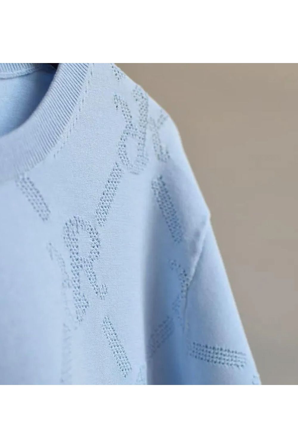 【26SS】 MESH RR LOGO KNIT / メッシュ編み 裾ライン クルーネックニット (サックス)*