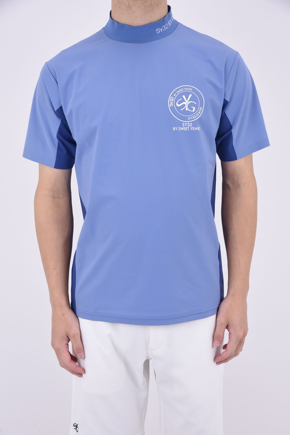 【ABSOLUTE】 CARVICO 404 REVOLUTIONAL SYG MOCK / ロゴ カルビコ ストレッチ 半袖 モックネック Tシャツ (サックス)