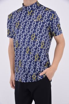 SS MOCK 113G / 113総柄ロゴ 半袖 モックネック Tシャツ (ネイビー)