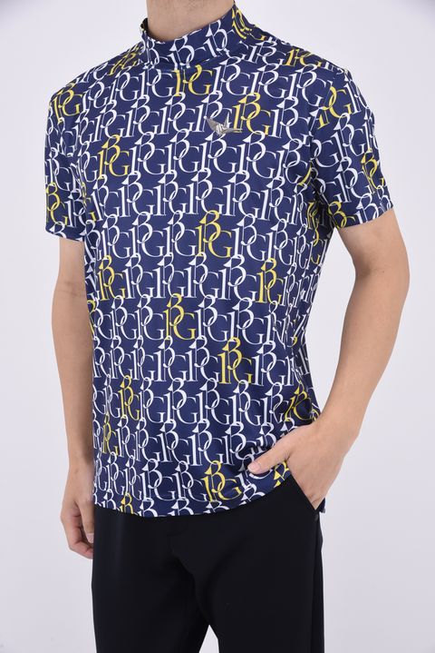 SS MOCK 113G / 113総柄ロゴ 半袖 モックネック Tシャツ (ネイビー)