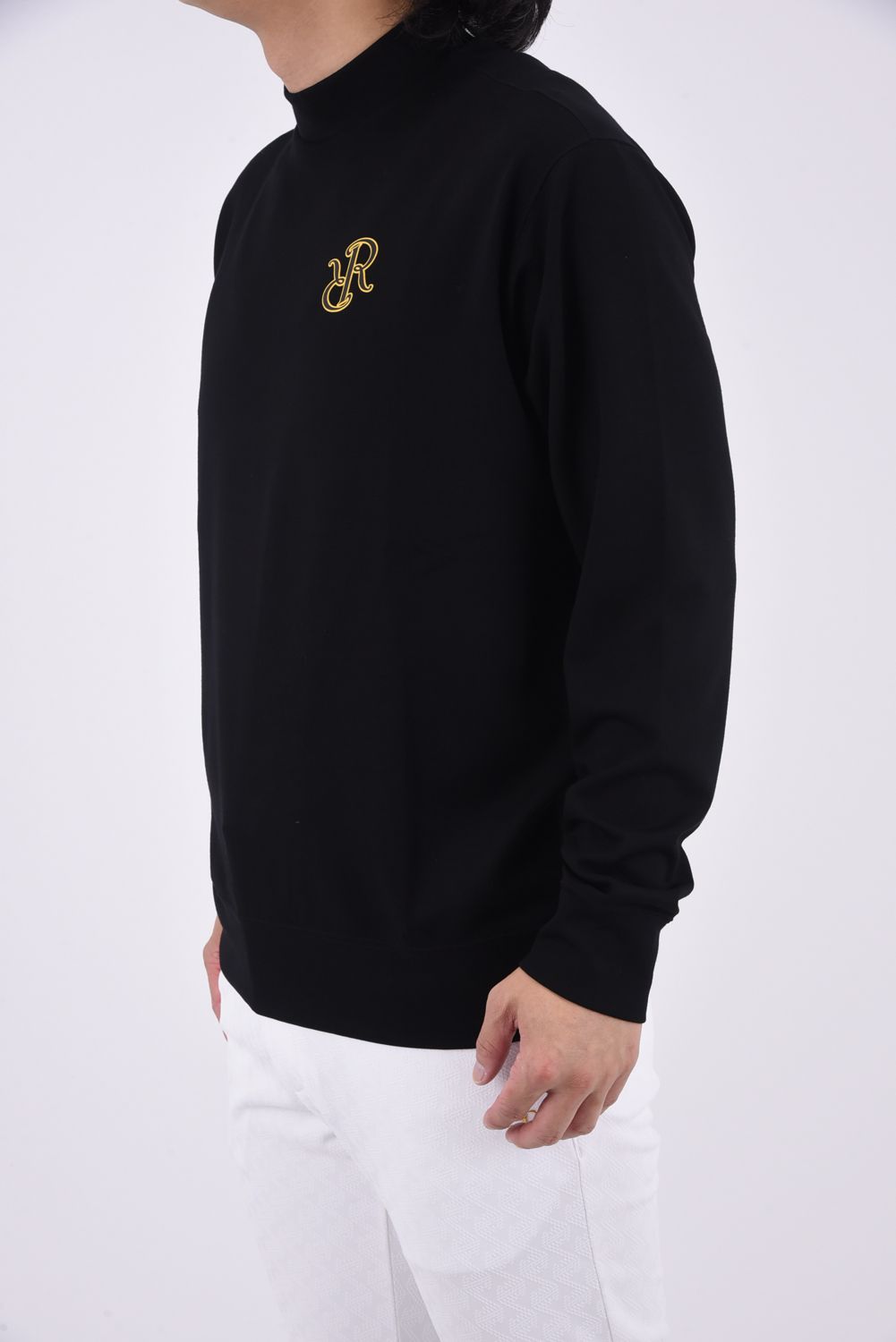 MENS HIGH NECK PULLOVER / ダンボールニット ロゴプリント ハイネックプルオーバー (ブラック)