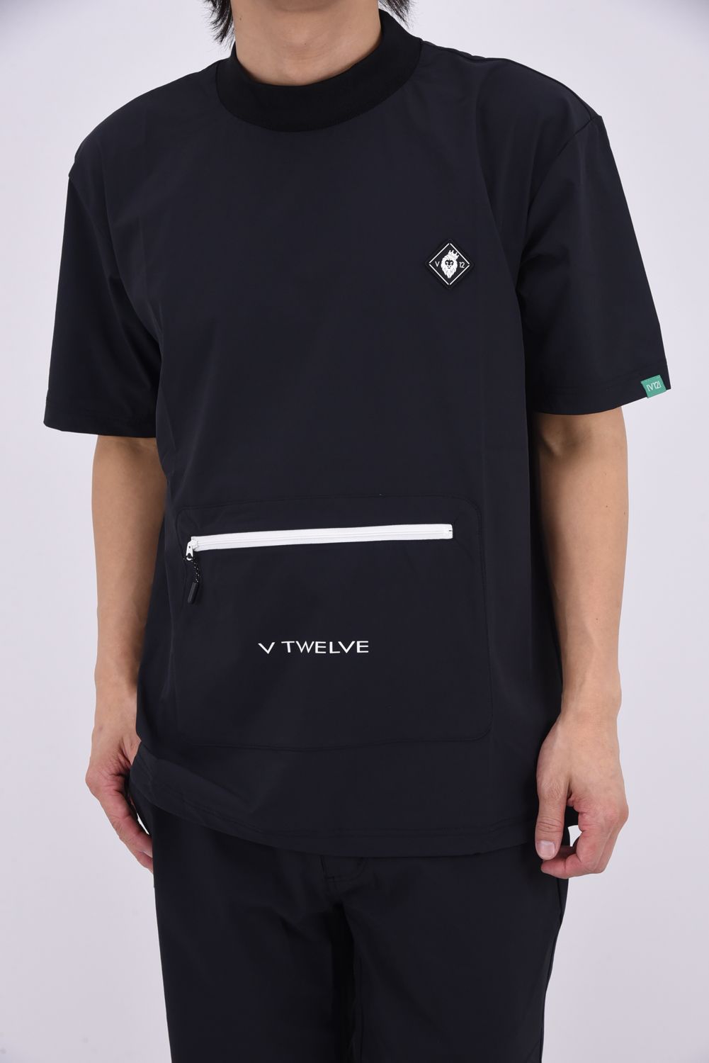 【26SS】 OZ MOCK / ストレッチナイロン カンガルーポケット モックネックTシャツ (ブラック)