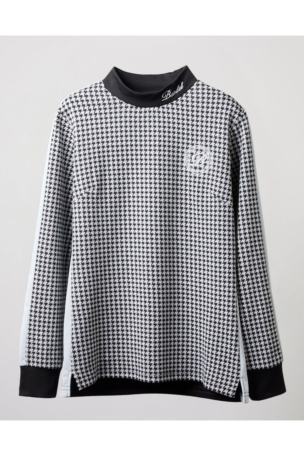 【レディース】 HOUNDSTOOTH BICOLOR L/S MOC SHIRTS / 千鳥格子柄 バイカラー ロングスリーブ モックネックシャツ (ブラック)