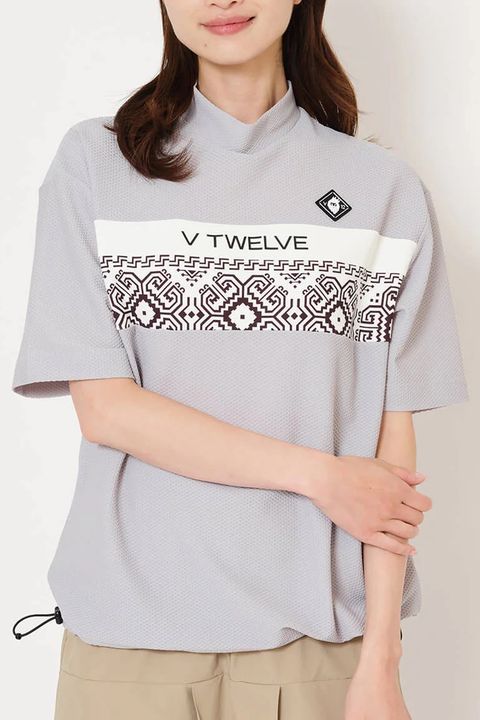 【26SS】【レディース】 BAN COMFO MOCK / ワッフル生地 バンダナ柄 モックネックTシャツ (グレー)
