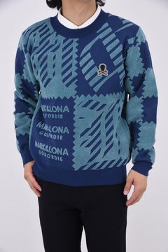 M.C.D CHENILLE CREW KNIT / ブロックパターン クルーネック ジャガードニット (ブルー)