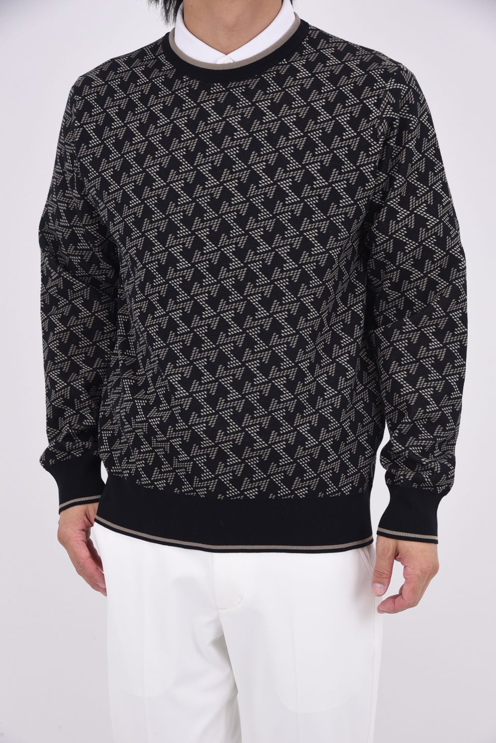 【25AW】 GM JACQUARD LIGHT KNIT / GMジャカード クルーネック ライトニット (ブラック)*