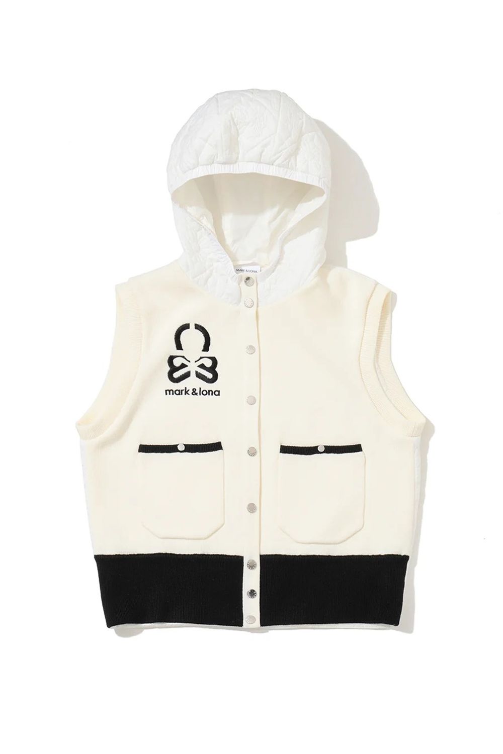 【26AW】【レディース】 OBLIVION QUILTED HYBRID VEST / ウール混ニット&ナイロンキルティング フーデッドベスト (ホワイト)