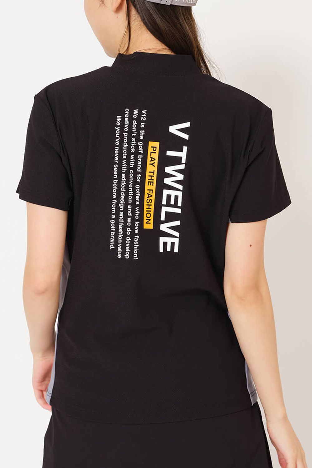 【26SS】 【レディース】 EXP MOCK / メッセージプリント バイカラー モックネックTシャツ (ブラック)