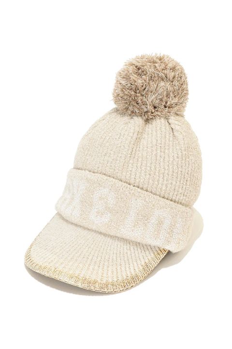 【レディース】 SCOPE POM VISOR BEANIE / ラメ糸 ブランドロゴジャカード 梵天付きニットキャップ (ベージュ)