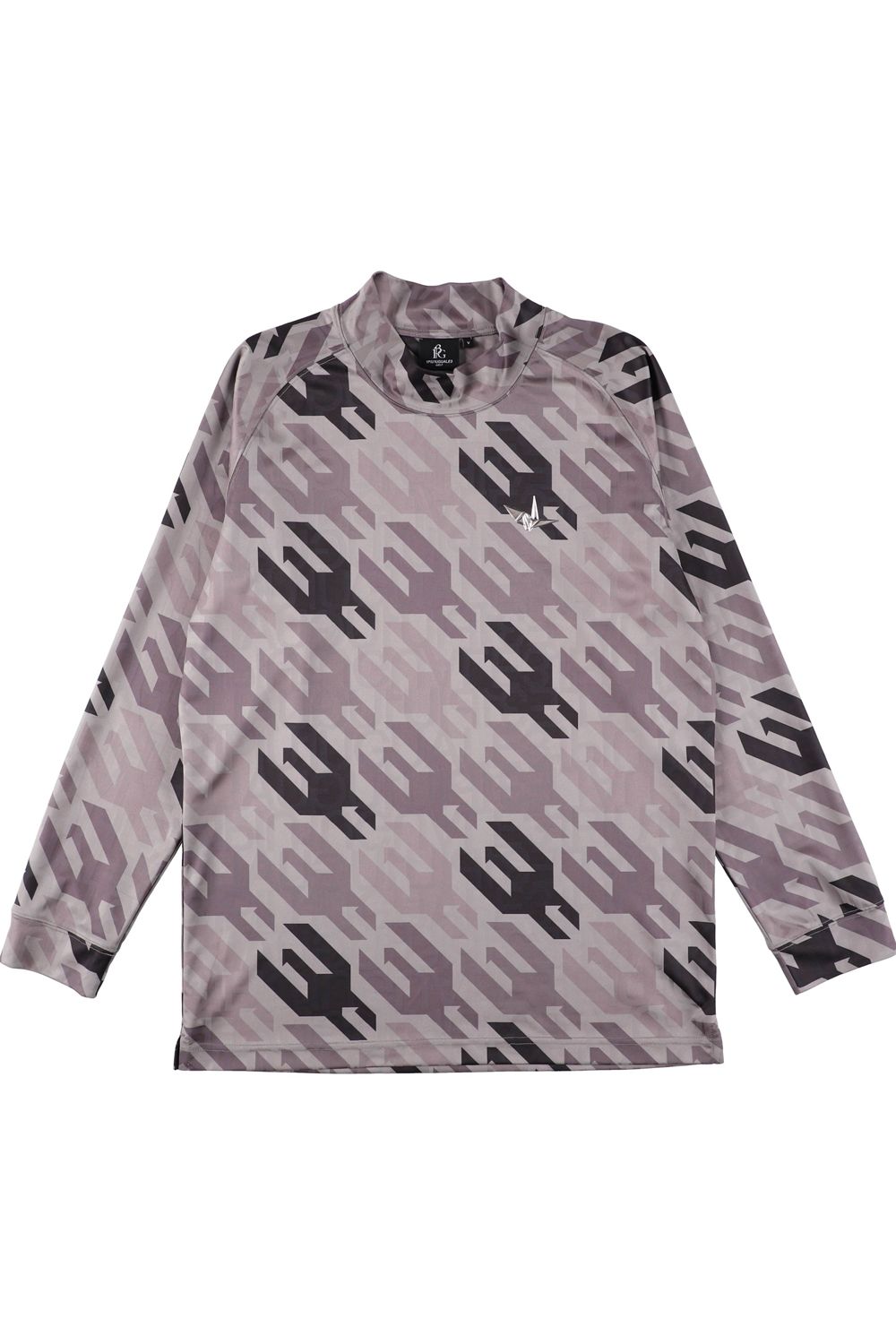 MOCK HOUNDSTOOTH / 千鳥格子柄 ロングスリーブ モックネックTシャツ (ブラック)