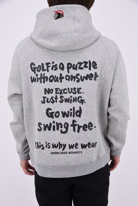 【26AW】【ユニセックス対応】 COTTON STRETCH HOODIE / ダンボールニット バックプリント プルオーバーパーカー (グレー)
