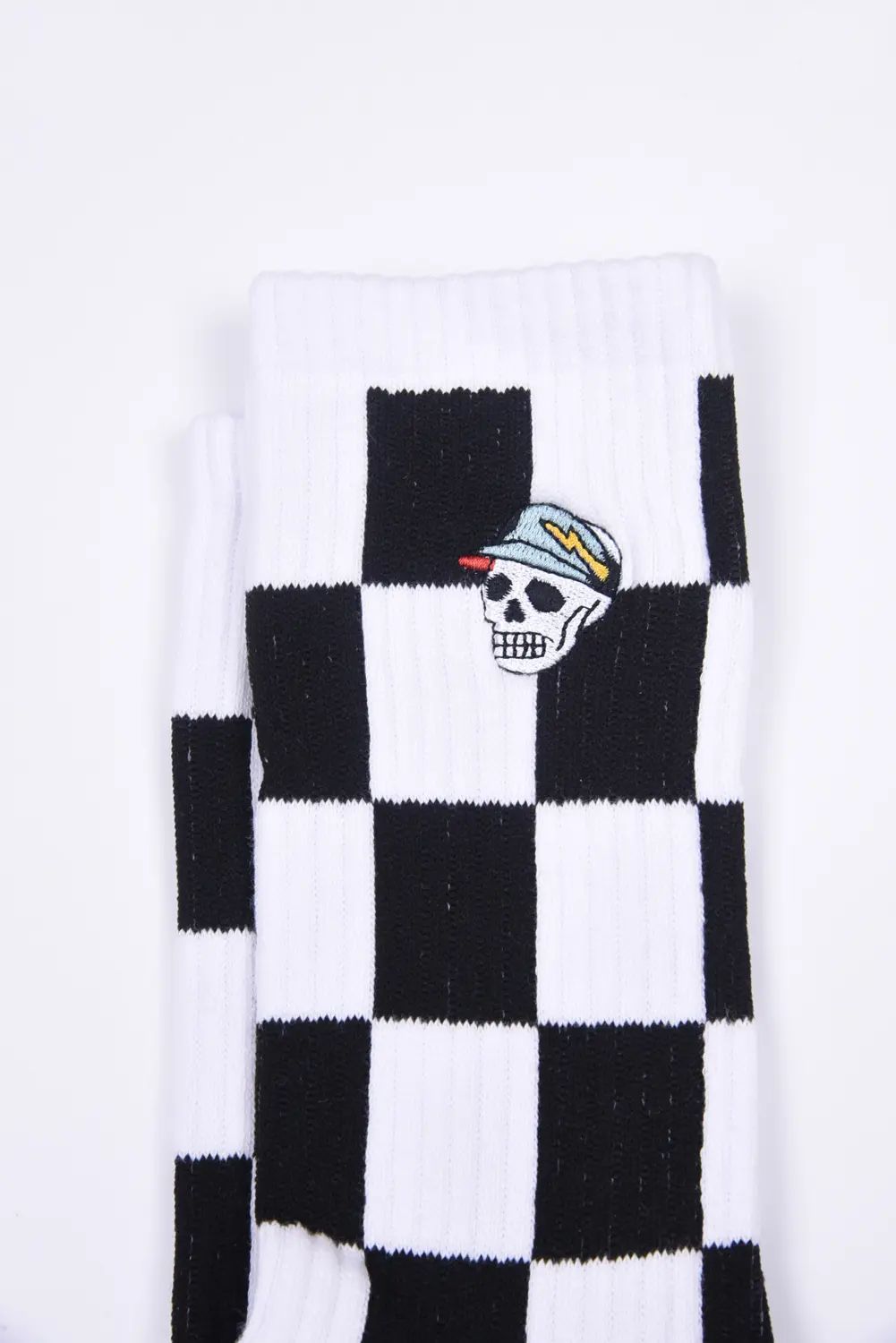 【26SS】 Mens Checked skull Crew Socks / チェック柄 スカルロゴ クルーソックス  (ホワイト/ブラック)