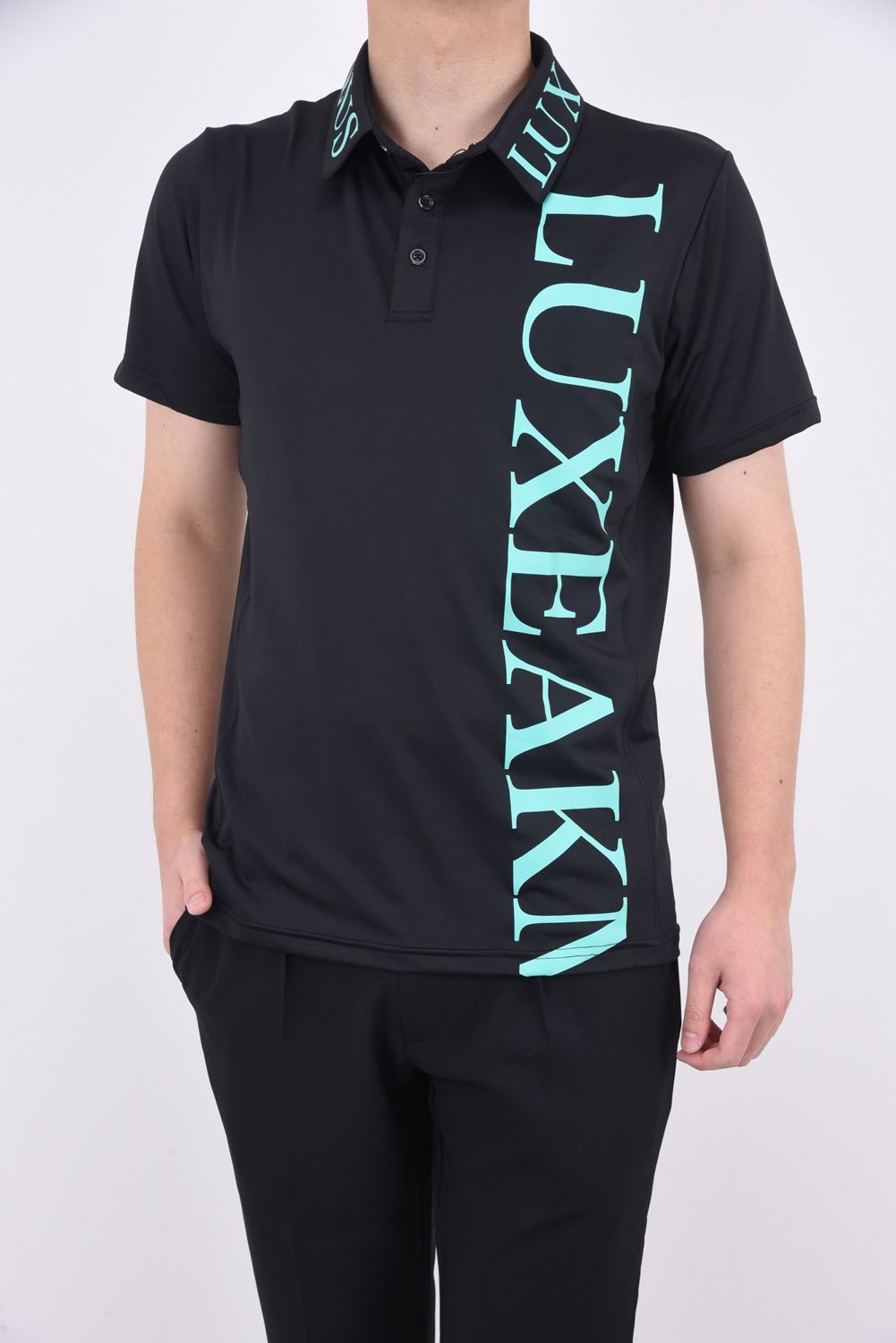 VERTICAL LOGO POLO SHIRTS / バーチカルロゴ 半袖ポロシャツ ブラック / ブルー