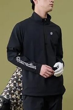 【26AW】 MENS DETACHABLE HALF ZIP SHIRT / ワッフル生地 スリーブデタッチャブル 2WAYハーフジップシャツ (ブラック)*