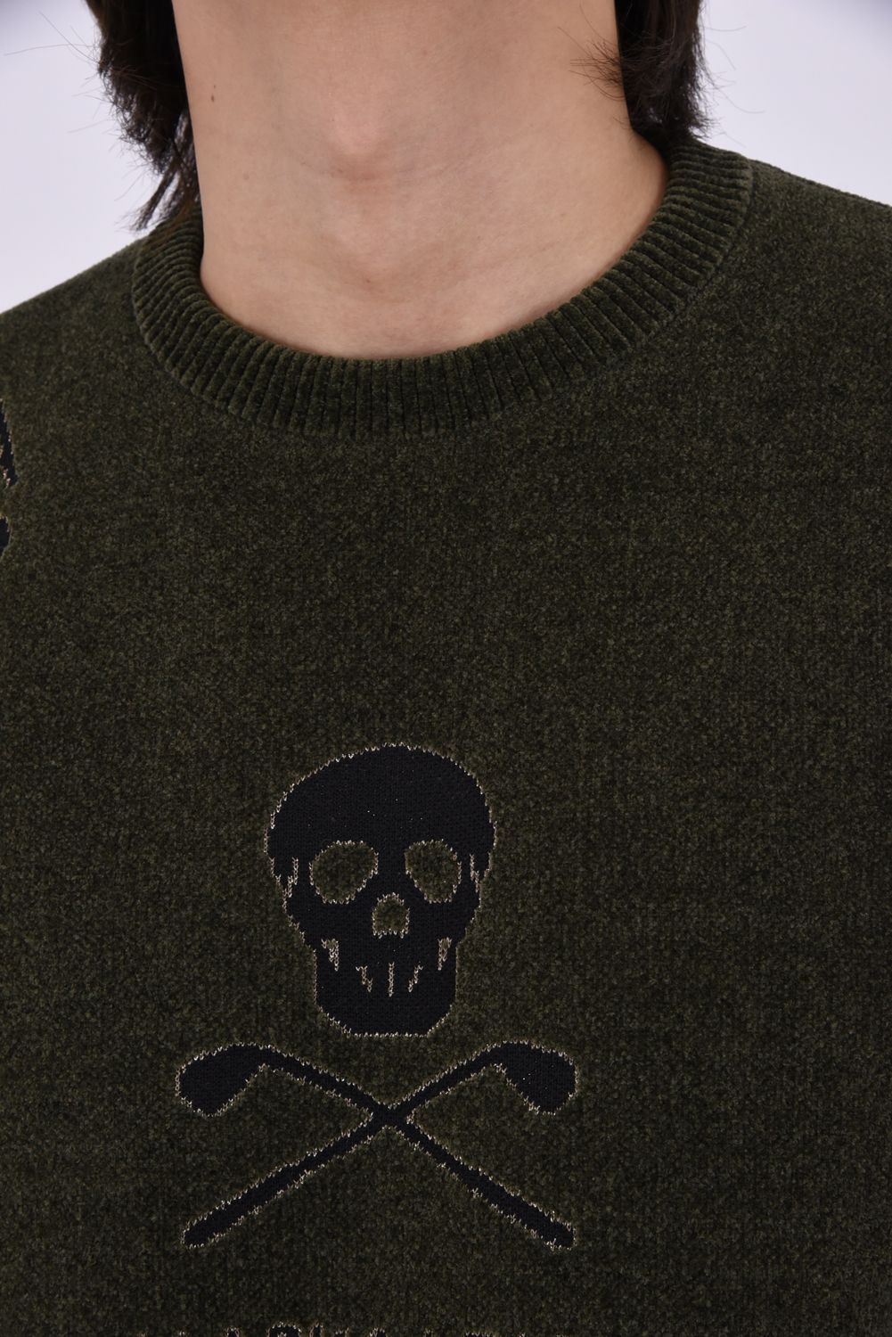 【26AW】 ACE CLUB CHENILLE KNIT / トランプモチーフ モールヤーン クルーネックニット (カーキ)