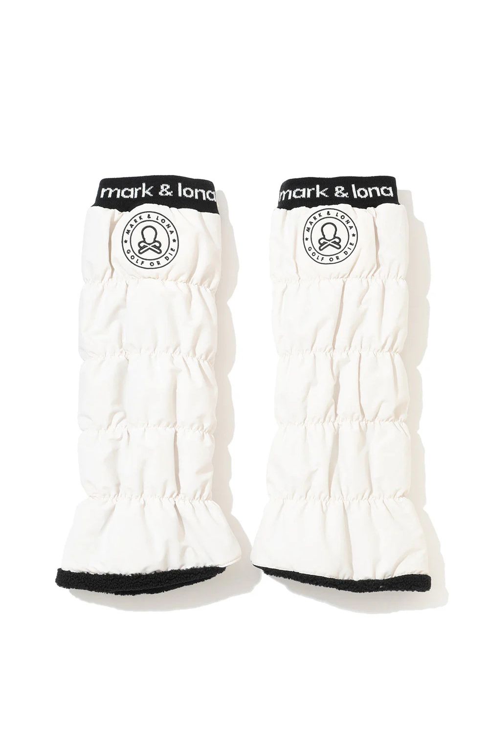 NODE PUFFY ZIP ON LEG WARMERS / サークルスカル刺繍 裏ボア レッグウォーマー (ホワイト)