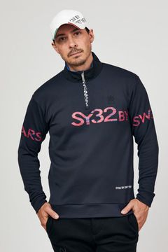 ZIP UP LIGHT STRETCH MILANO SHIRTS / ロゴ ミラノデザイン ハーフZIPシャツ ネイビー*