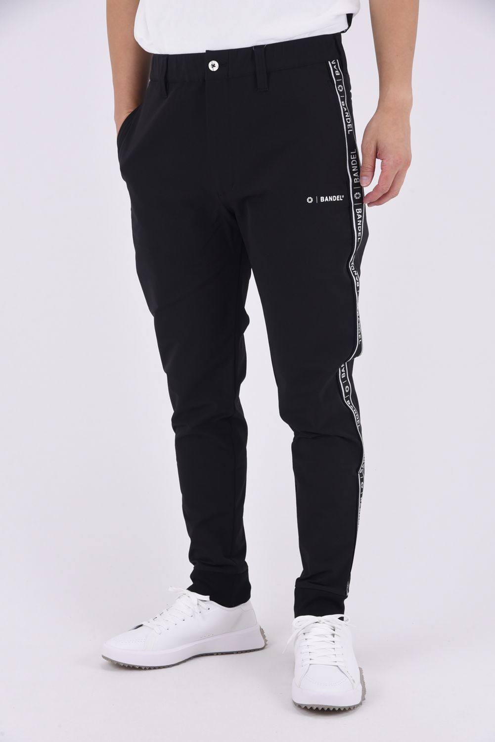 WATER REPELLENT PIPING LONGPANTS / 4WAY ストレッチ 撥水素材 ロゴテープ ロングパンツ (ブラック)