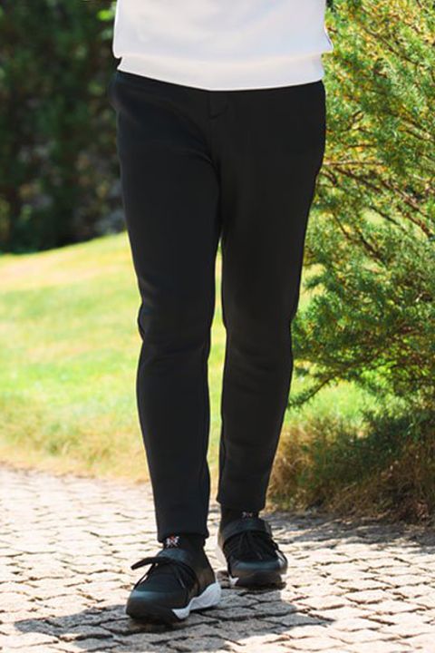 DOUBLE FACE CARDBOARD PANTS / ロゴ ストレッチダンボール テーパードパンツ (ブラック)*