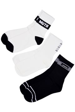 【26AW】【プレゼント好適品】 3PACK CREW SOCKS / 3枚セット ブランドロゴ クルーソックス (ホワイト/ブラック)