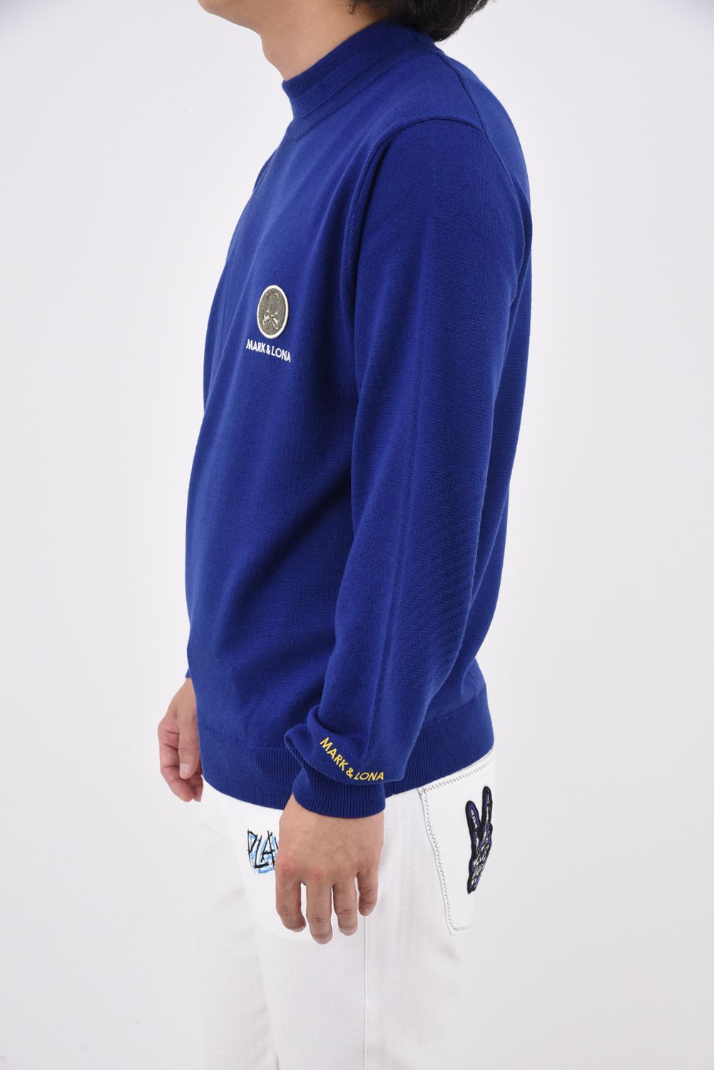 MARNORS FINE WOOL KNIT / ブランドロゴ刺繍ワッペン モックネック ウールニット (ブルー)