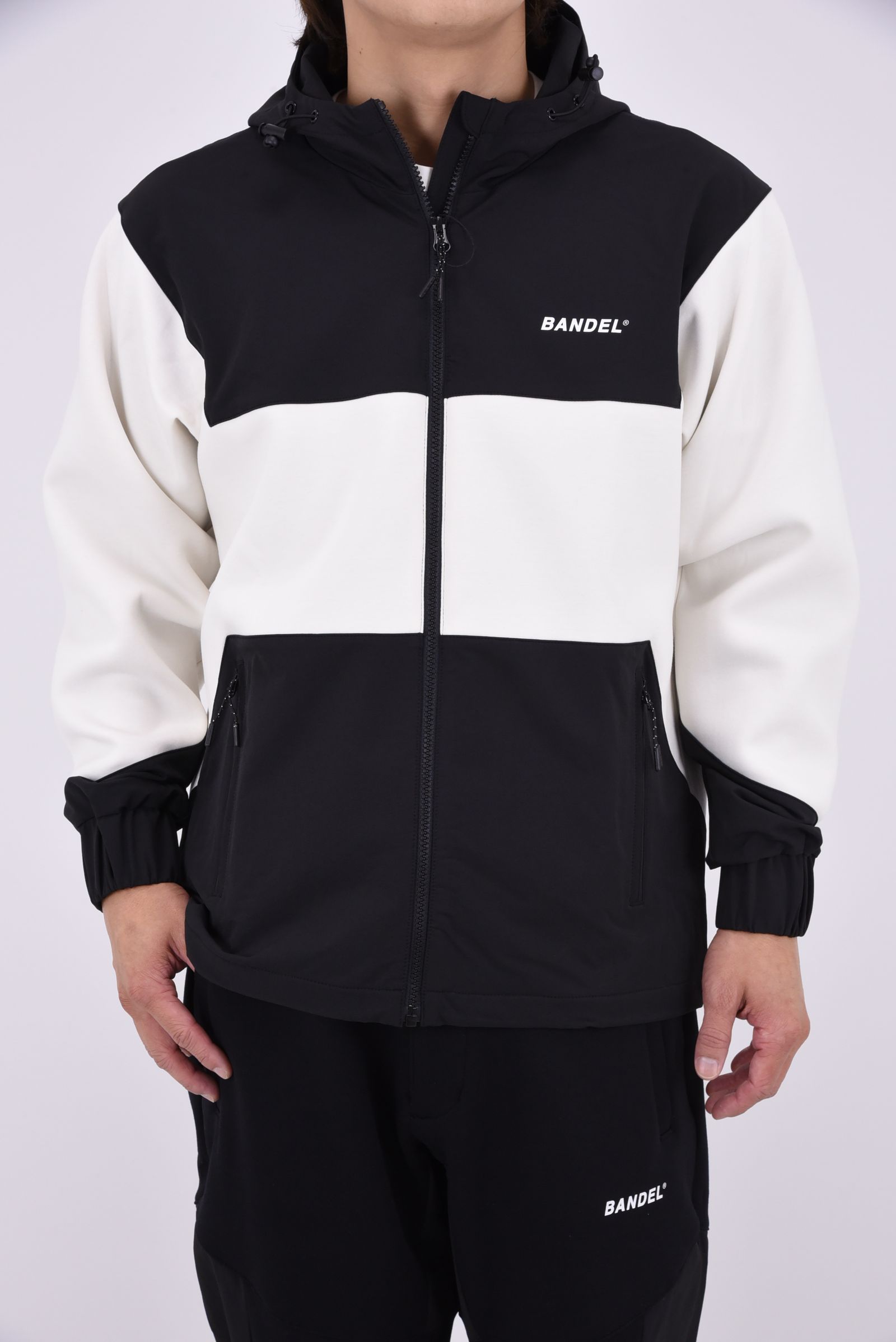 【26AW】 BONDING COMBINATION ZIP HOODIE / ボンディングコンビネーション ジップアップパーカー (ホワイト/ブラック)